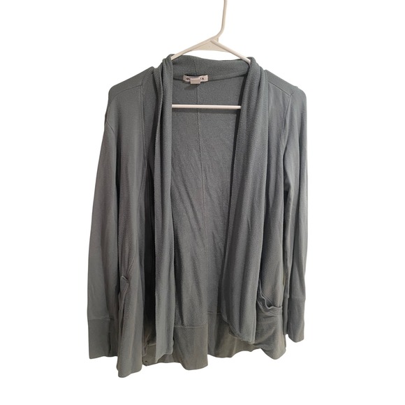 Athleta Sweaters - Athleta Womens Pranayama Wrap Cardigan Blue Gray Open Front Pockets Thumbholes S
